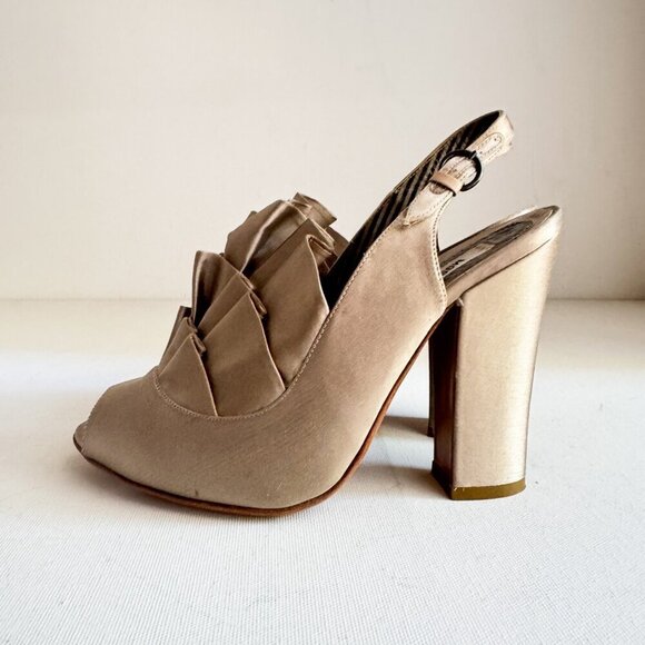 Moschino Grey Satin Ruffle Detail Slingback Heels 36 - Picture 2 of 12